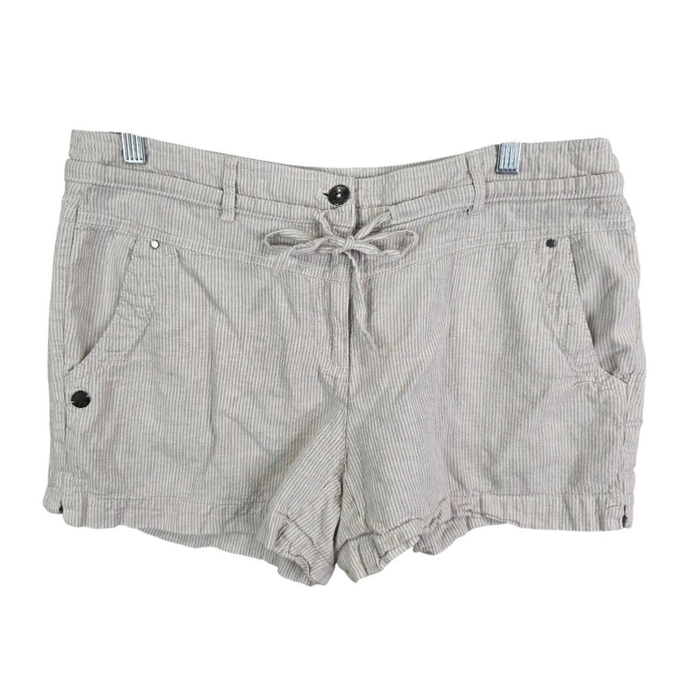 Womens Dalia White Beige Striped Shorts Linen Blend 3" Inseam Drawstring Size 12